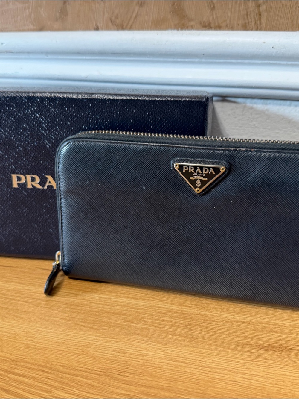 Prada Navy Saffiano Leather Zip-Around Wallet